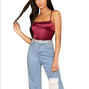 Verdusa Women's Satin Lace Up Strappy Backless Crop Cami Top Deep Red Crimson, L